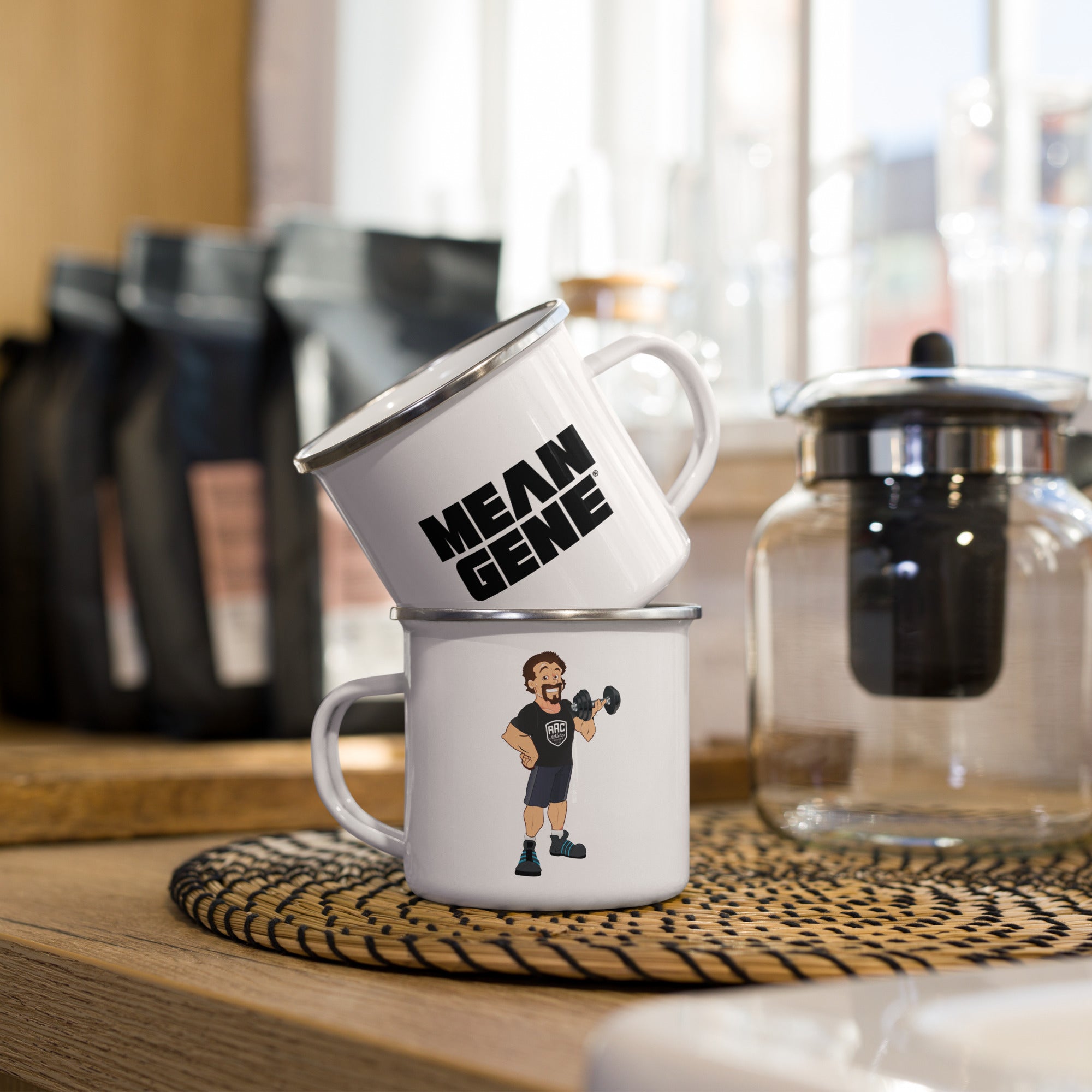 Enamel Mug: White w MEAN GENE icon