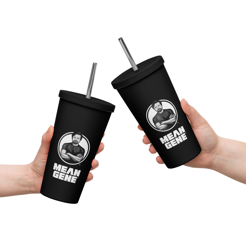 Insulated Tumbler w Straw: Black w MEAN GENE logo