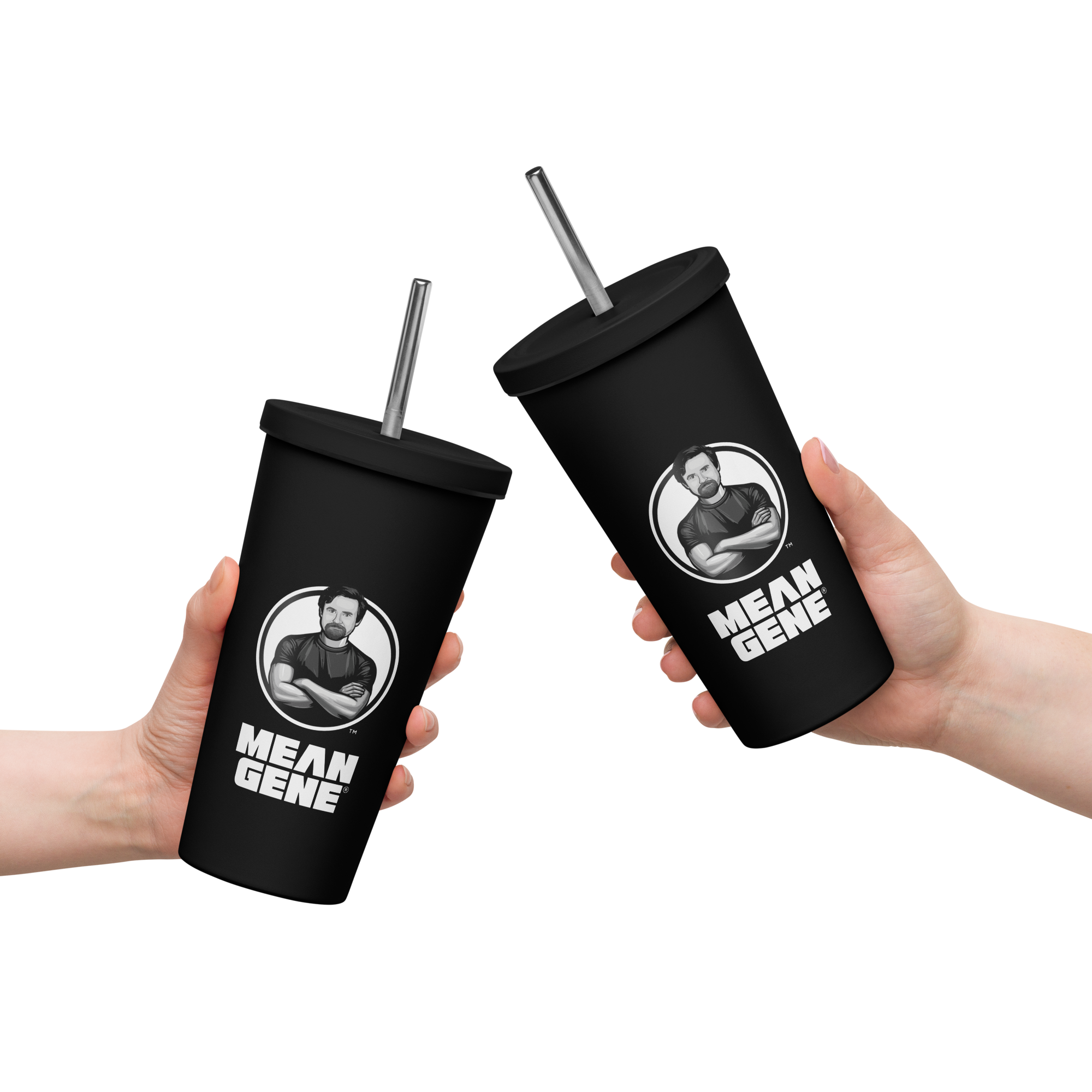 Insulated Tumbler w Straw: Black w MEAN GENE logo