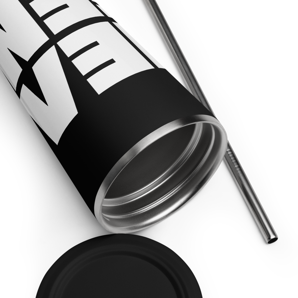 Insulated Tumbler With A Straw: Black w MEAN GENE icon