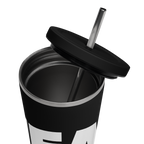 Insulated Tumbler With A Straw: Black w MEAN GENE wordmark
