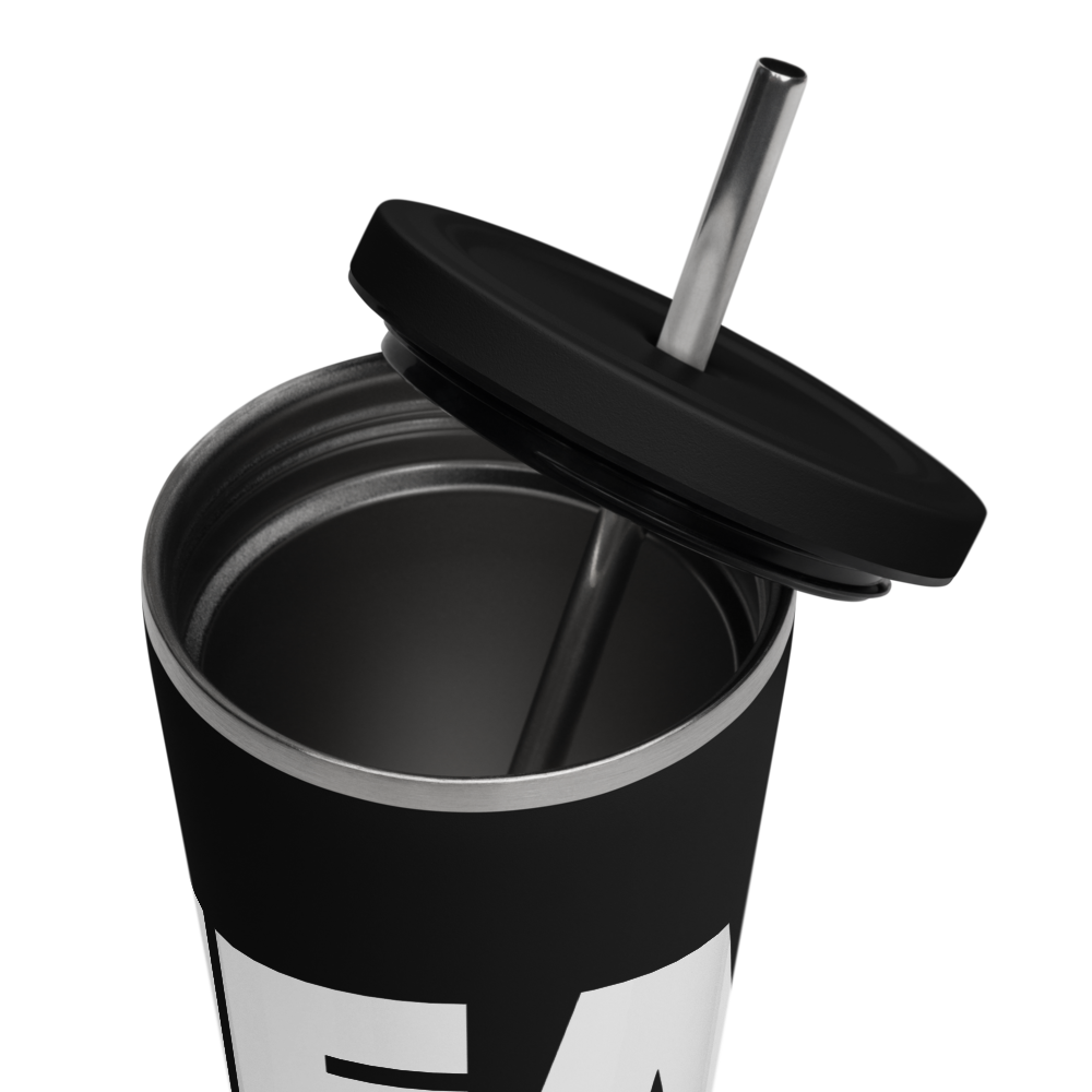 Insulated Tumbler With A Straw: Black w MEAN GENE icon