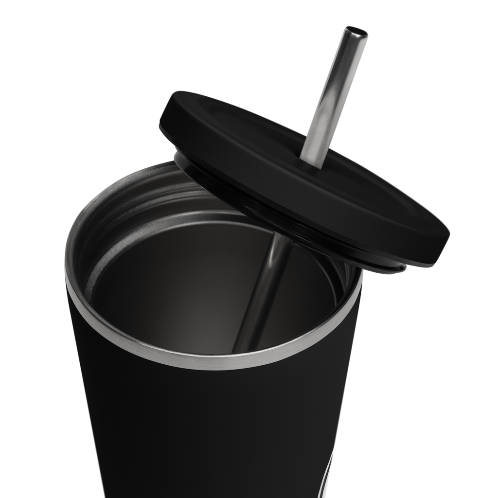 Insulated Tumbler w Straw: Black w MEAN GENE logo