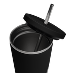 Insulated Tumbler w Straw: Black w MEAN GENE logo