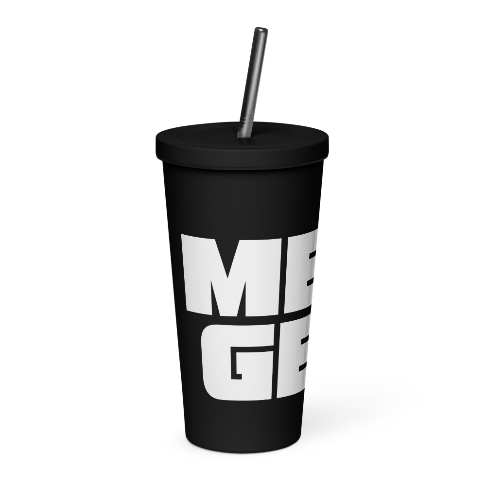 Insulated Tumbler With A Straw: Black w MEAN GENE icon