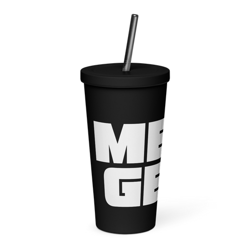Insulated Tumbler With A Straw: Black w MEAN GENE wordmark