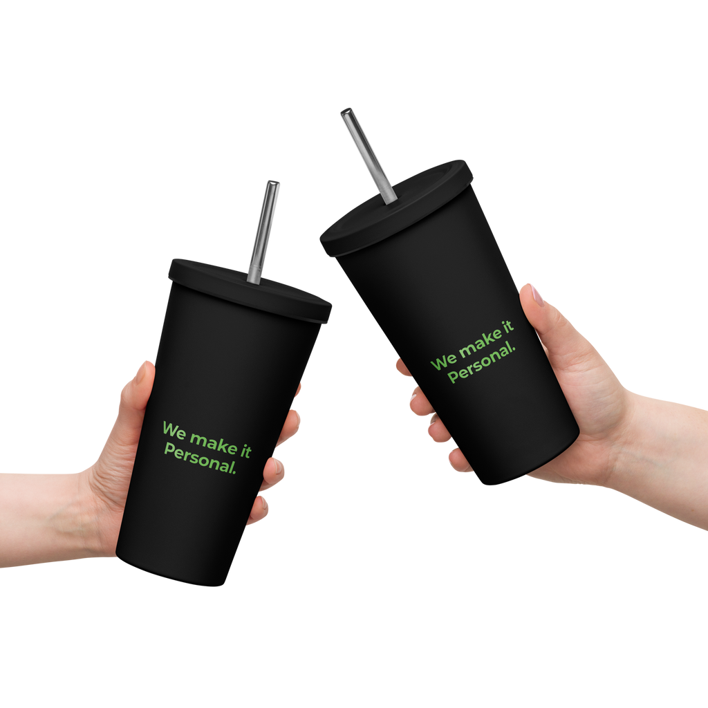 Insulated Tumbler w Straw: Black w MEAN GENE logo