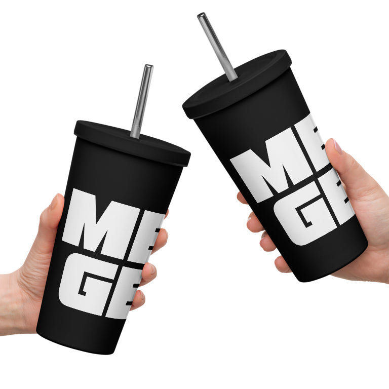 Insulated Tumbler With A Straw: Black w MEAN GENE icon