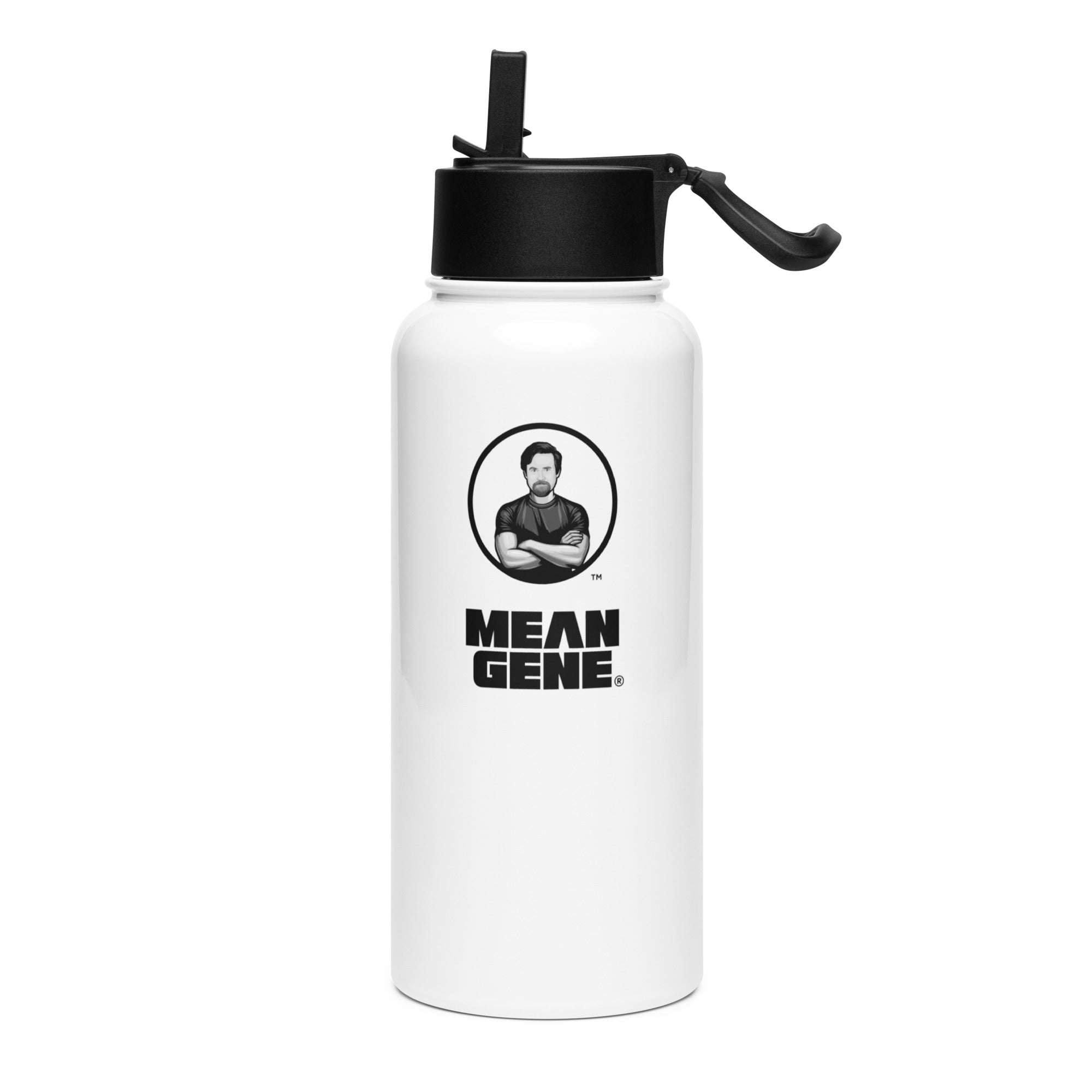 Stainless Steel Water Bottle w Straw Lid: White w MEAN GENE logo