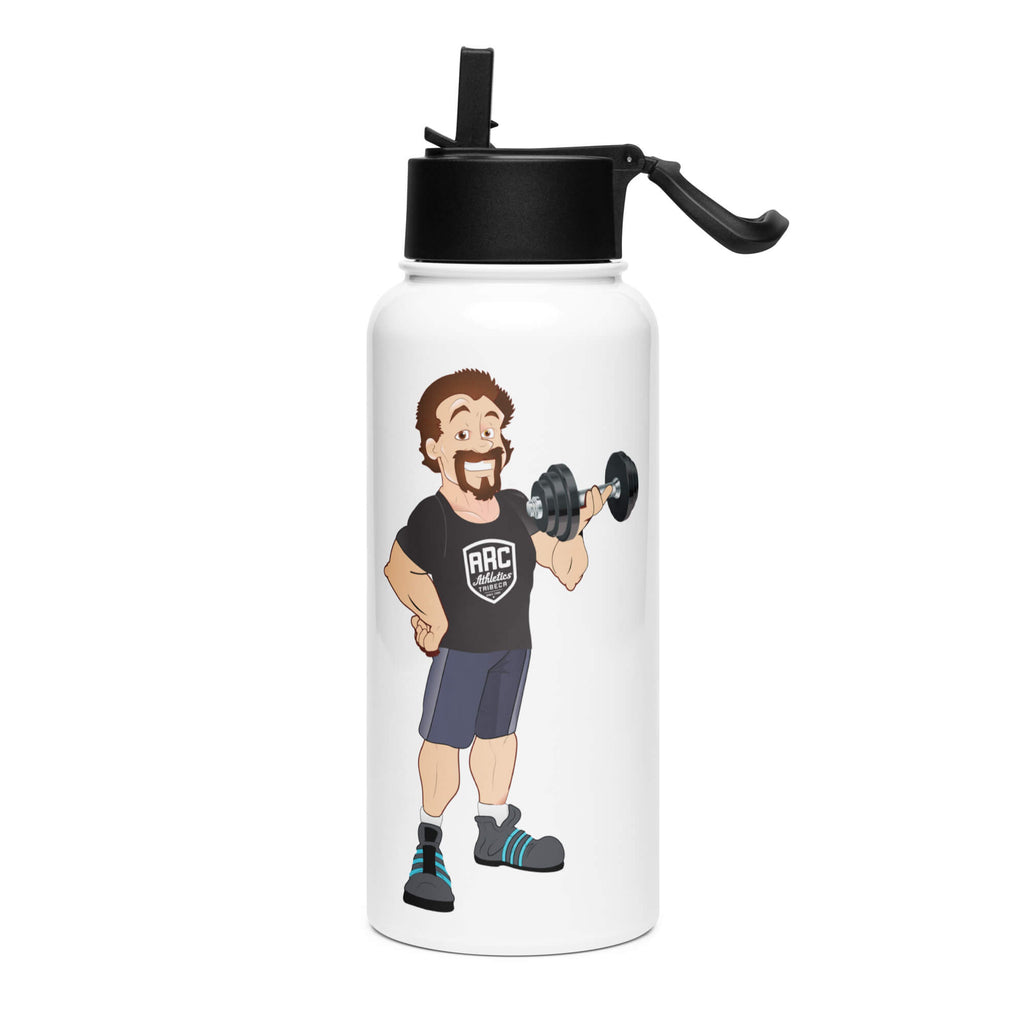 Stainless Steel Water Bottle w Straw Lid: White w STRONGMAN GENE logo