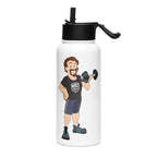 Stainless Steel Water Bottle w Straw Lid: White w STRONGMAN GENE logo