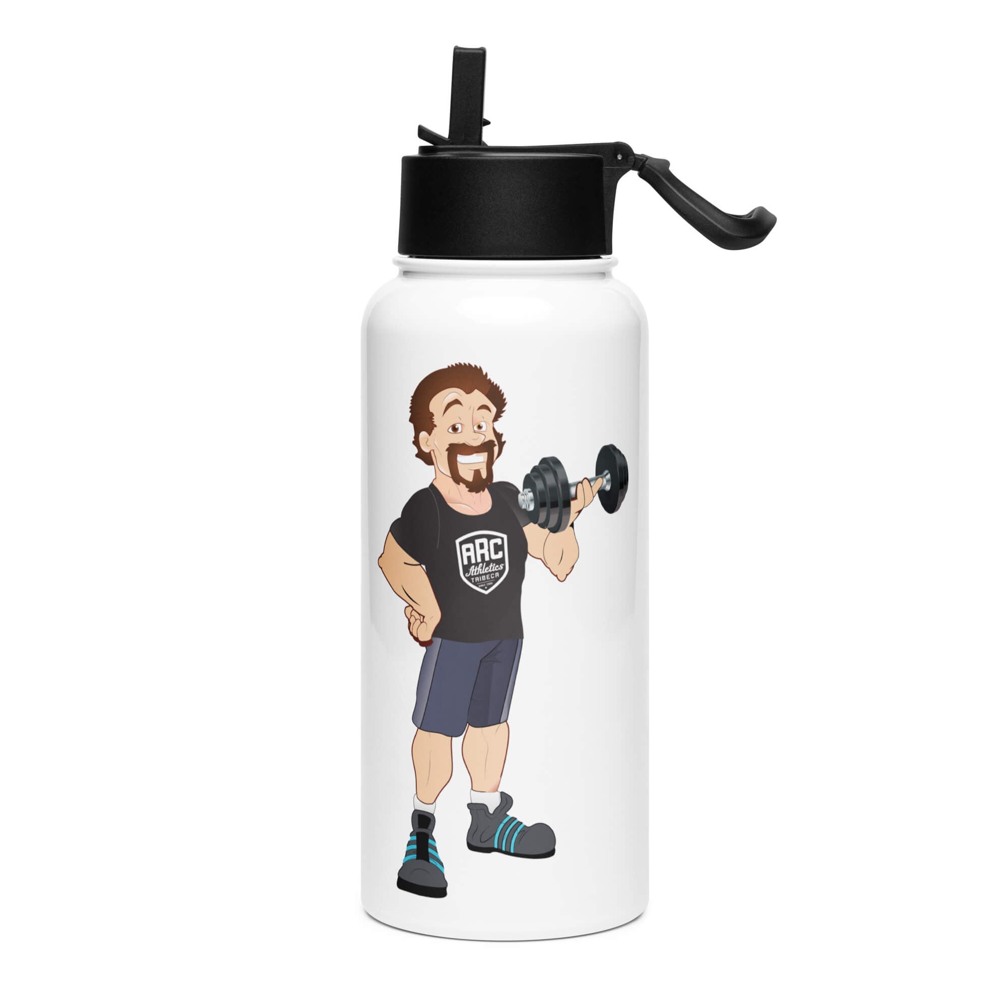 Stainless Steel Water Bottle w Straw Lid: White w STRONGMAN GENE logo