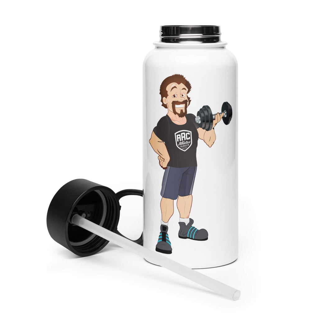 Stainless Steel Water Bottle w Straw Lid: White w STRONGMAN GENE logo