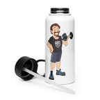 Stainless Steel Water Bottle w Straw Lid: White w STRONGMAN GENE logo