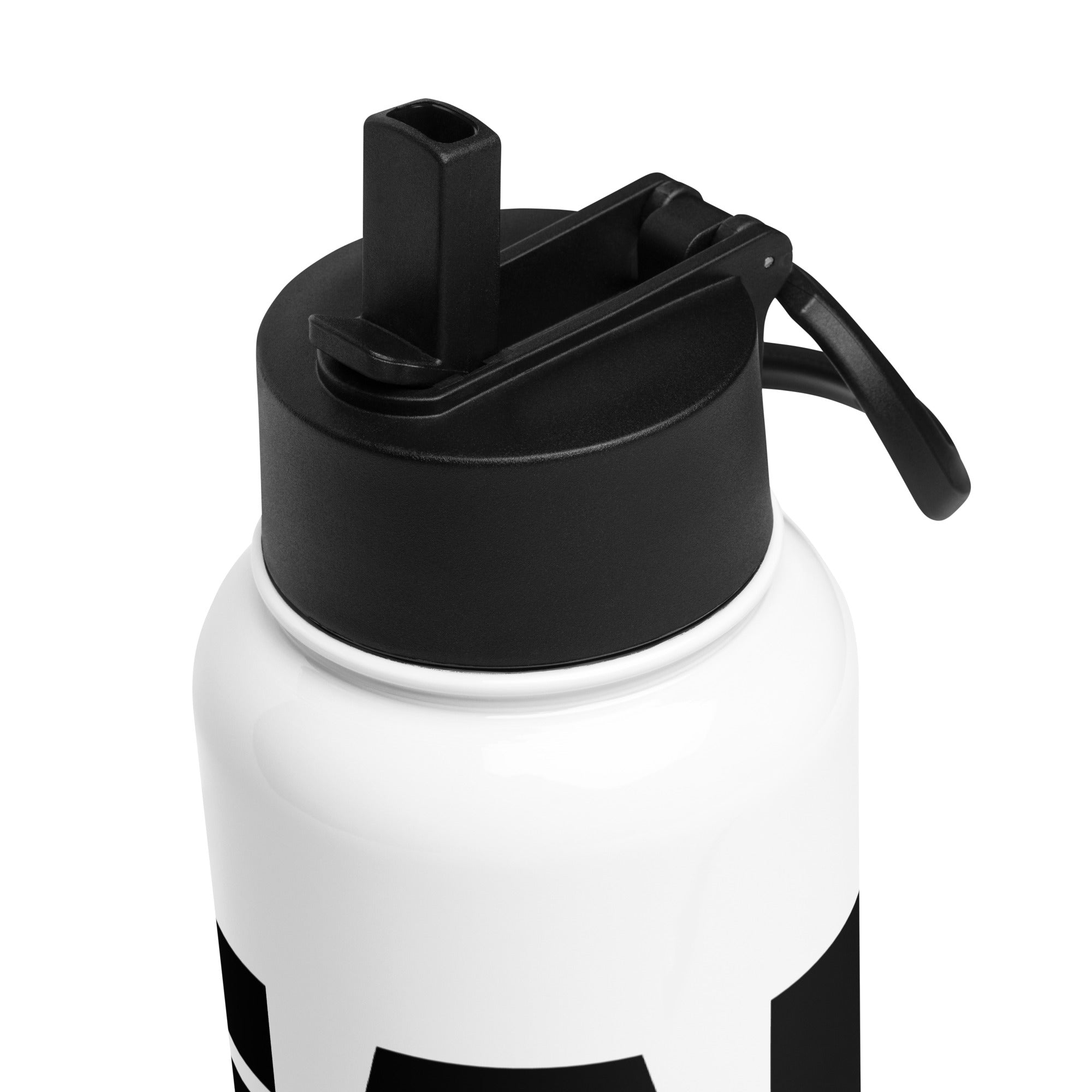 Stainless Steel Water Bottle w Straw Lid: White w MEAN GENE logo