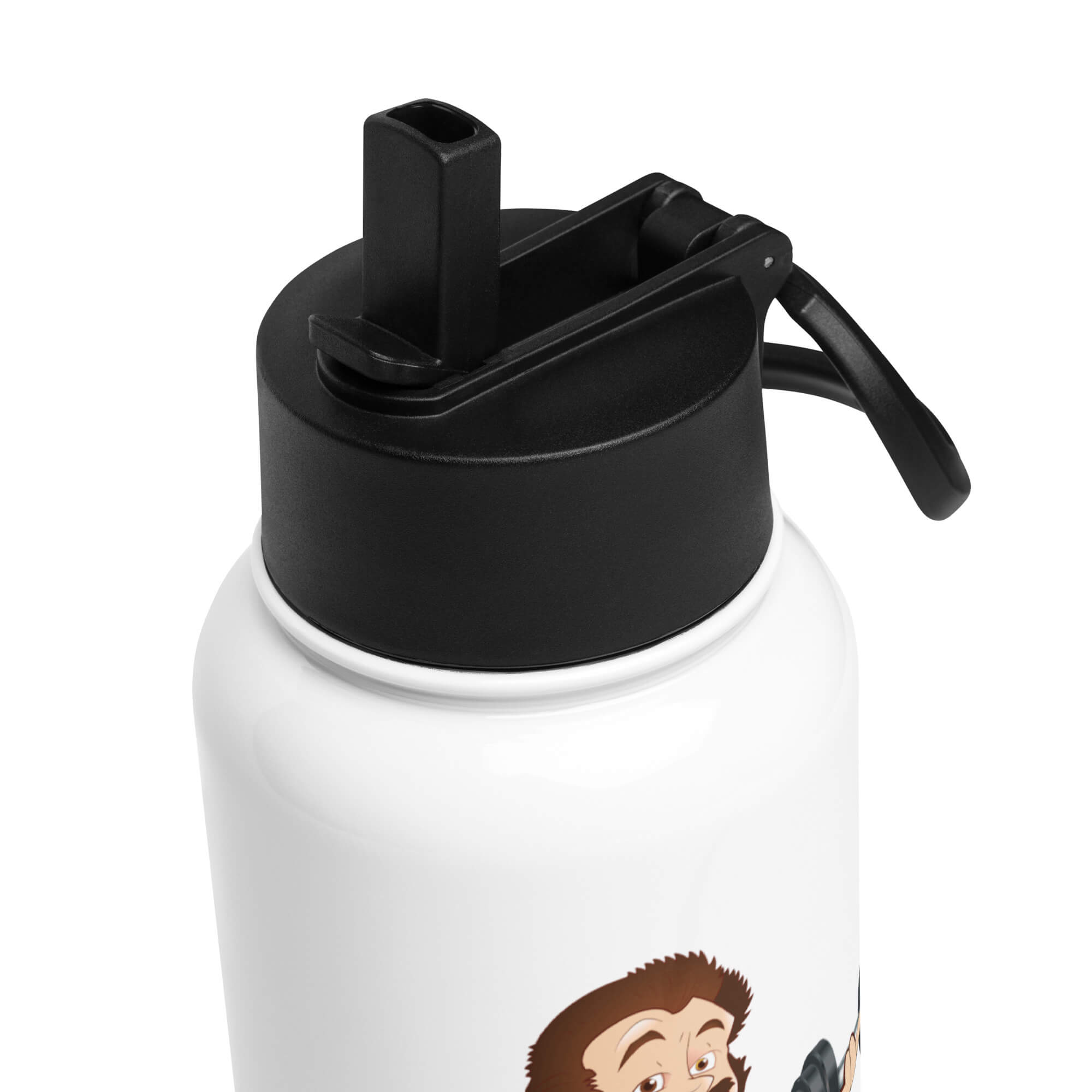 Stainless Steel Water Bottle w Straw Lid: White w STRONGMAN GENE logo
