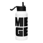 Stainless Steel Water Bottle w Straw Lid: White w MEAN GENE logo
