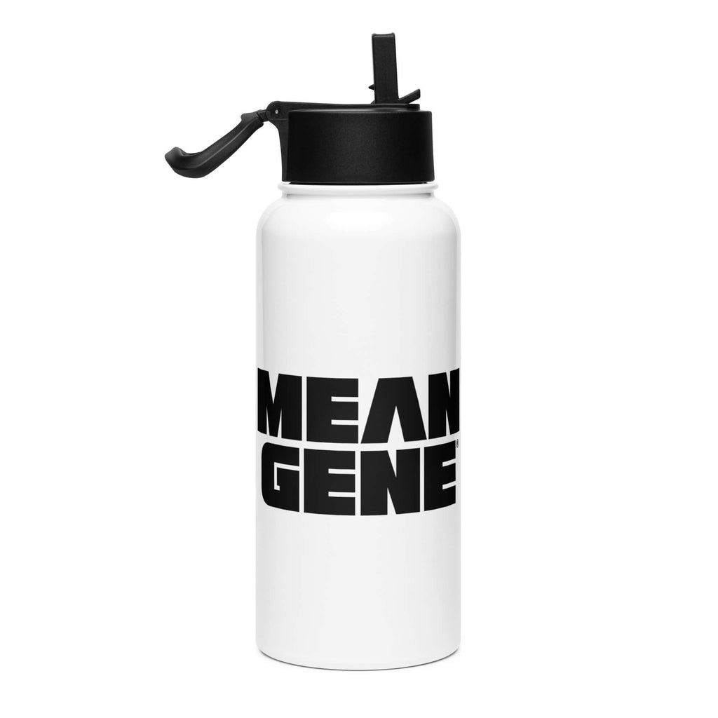 Stainless Steel Water Bottle w Straw Lid: White w STRONGMAN GENE logo