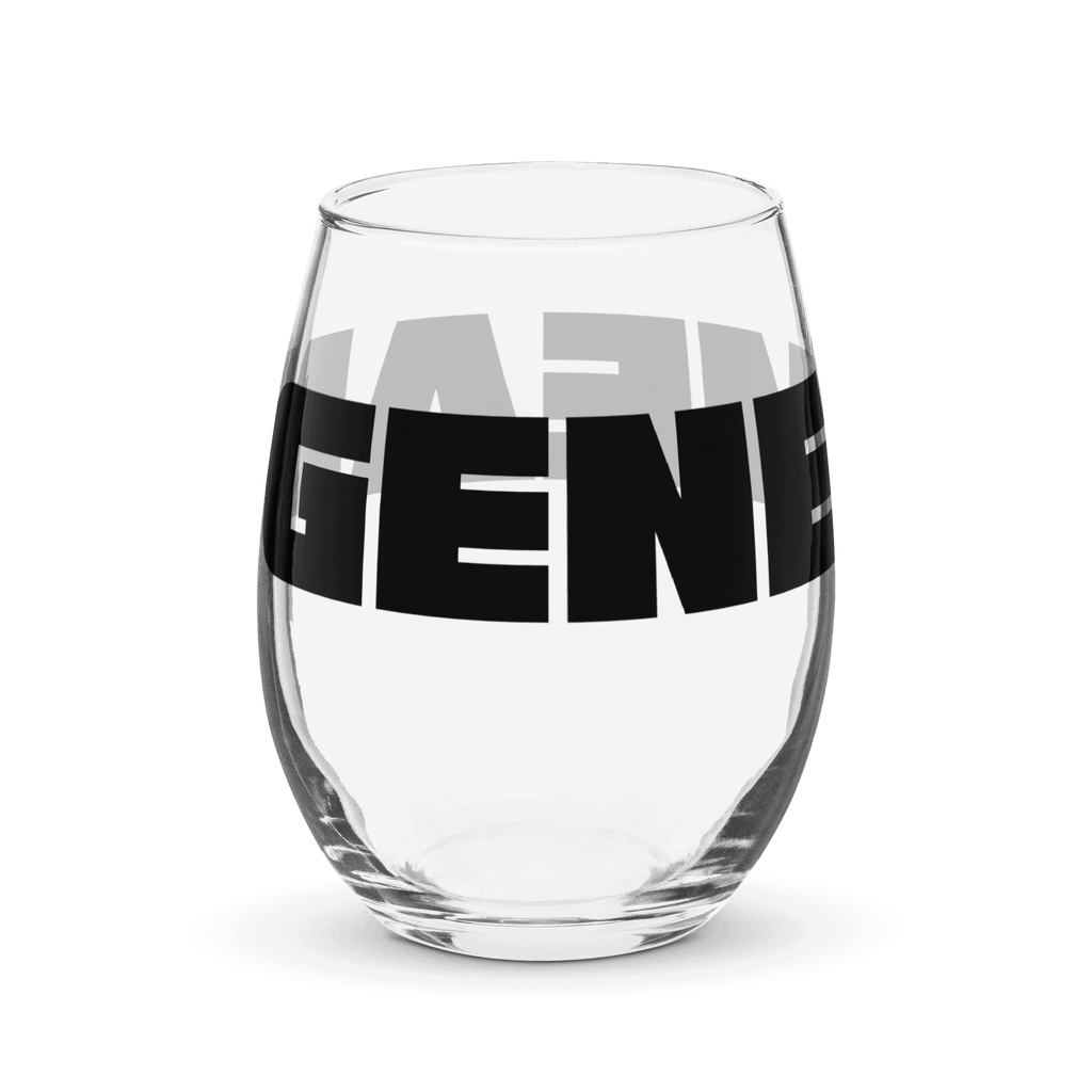 Stemless Wine Glass: w Black MEAN GENE icon