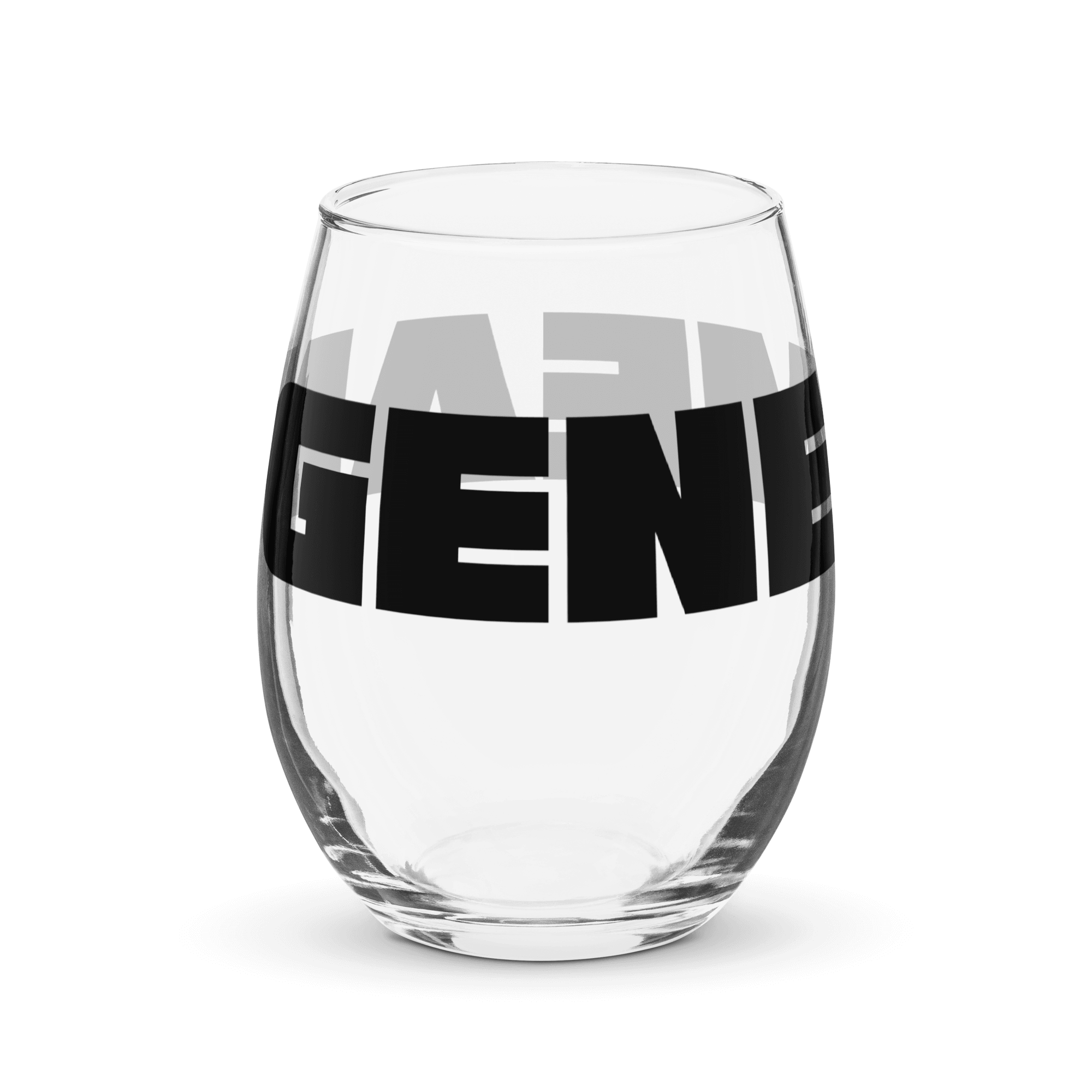 Stemless Wine Glass: w Black MEAN GENE icon