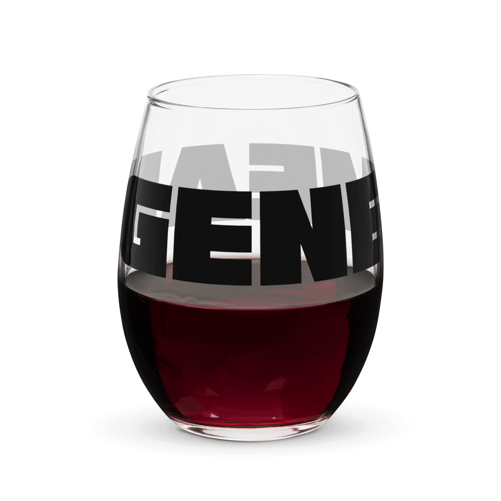Stemless Wine Glass: w Black MEAN GENE icon