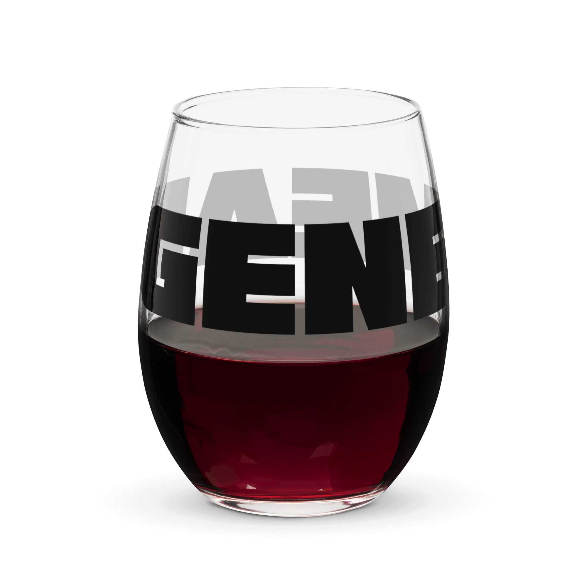 Stemless Wine Glass: w Black MEAN GENE icon