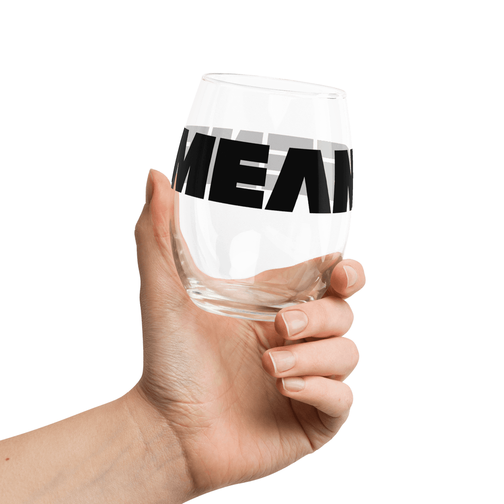 Stemless Wine Glass: w Black MEAN GENE icon