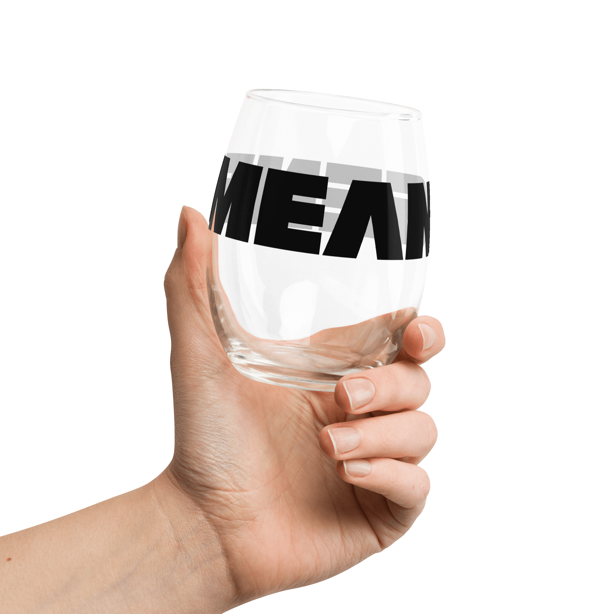 Stemless Wine Glass: w Black MEAN GENE icon