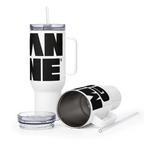 Stainless Steel Travel Mug w handle: White w MEAN GENE wordmark