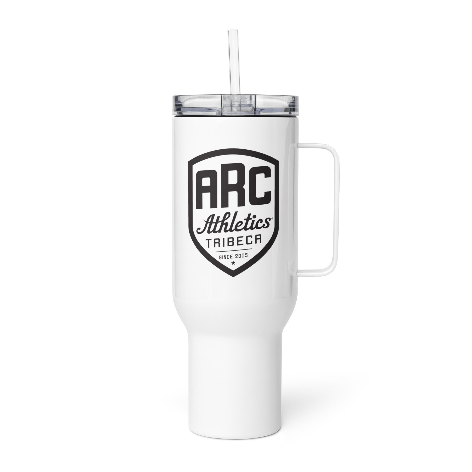 Stainless Steel Travel Mug w handle: White w ARC logo