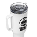 Stainless Steel Travel Mug w Handle: White w MEAN GENE logo