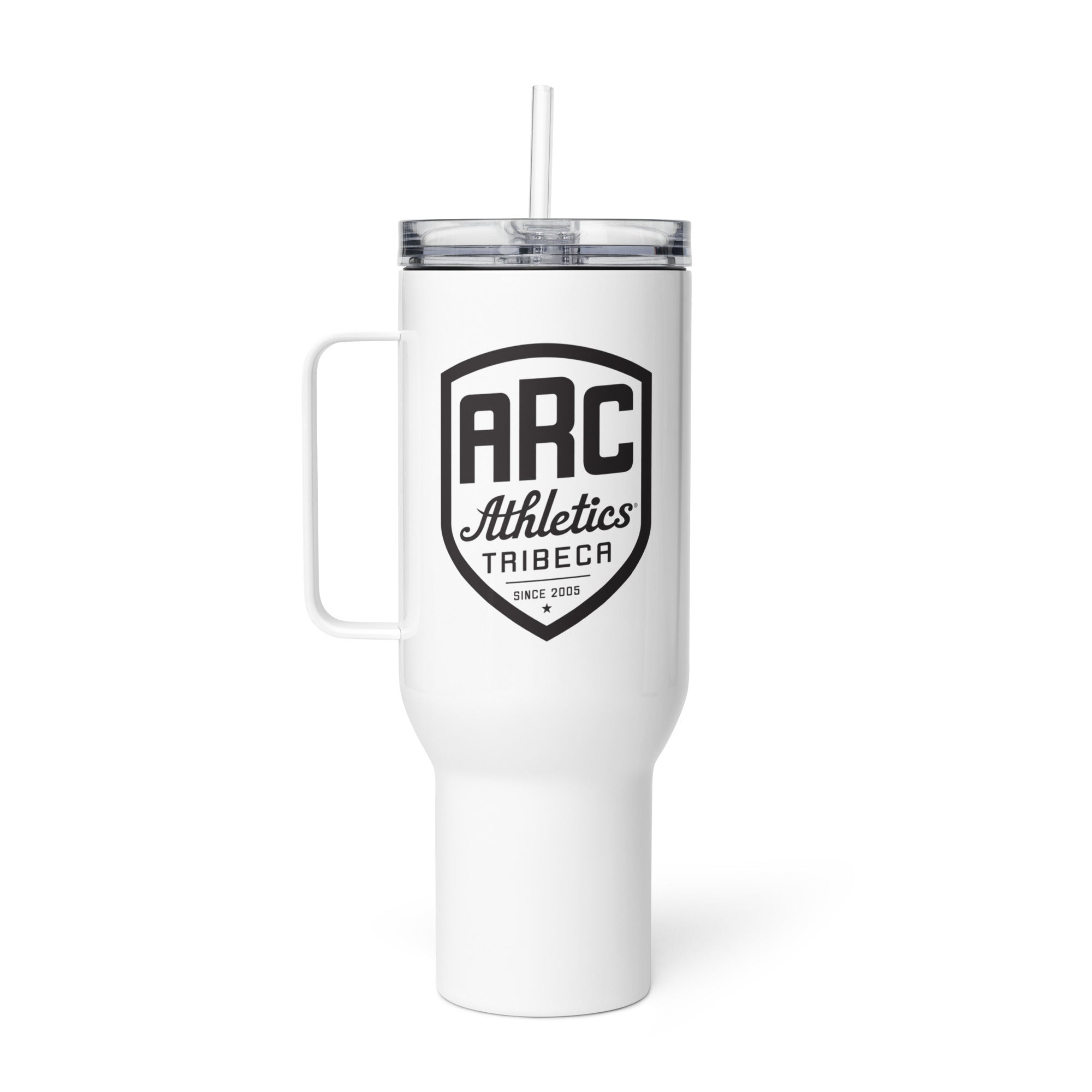 Stainless Steel Travel Mug w handle: White w ARC logo