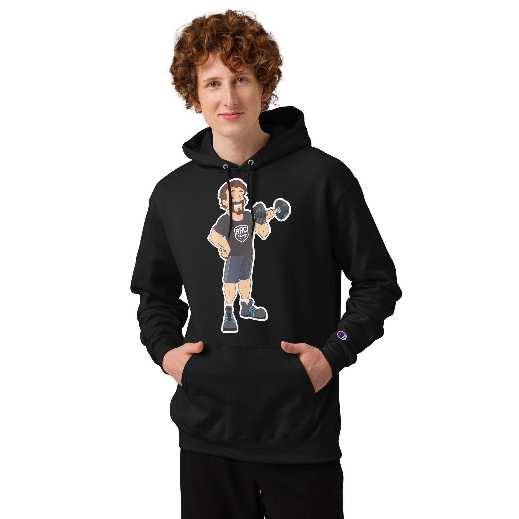 Unisex Champion Hoodie: Black w STRONGMAN GENE logo