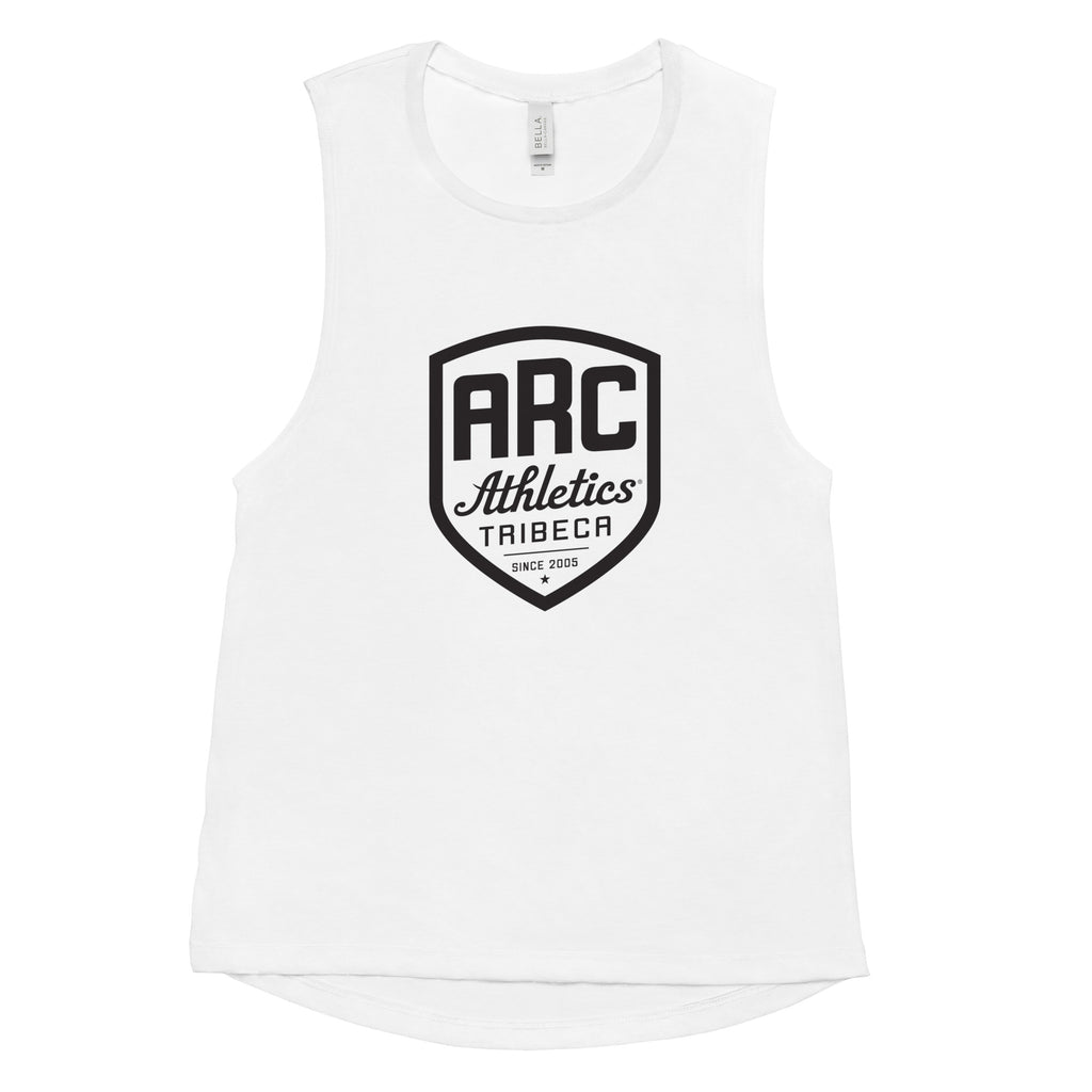 Ladies Muscle Tank: White w ARC logo