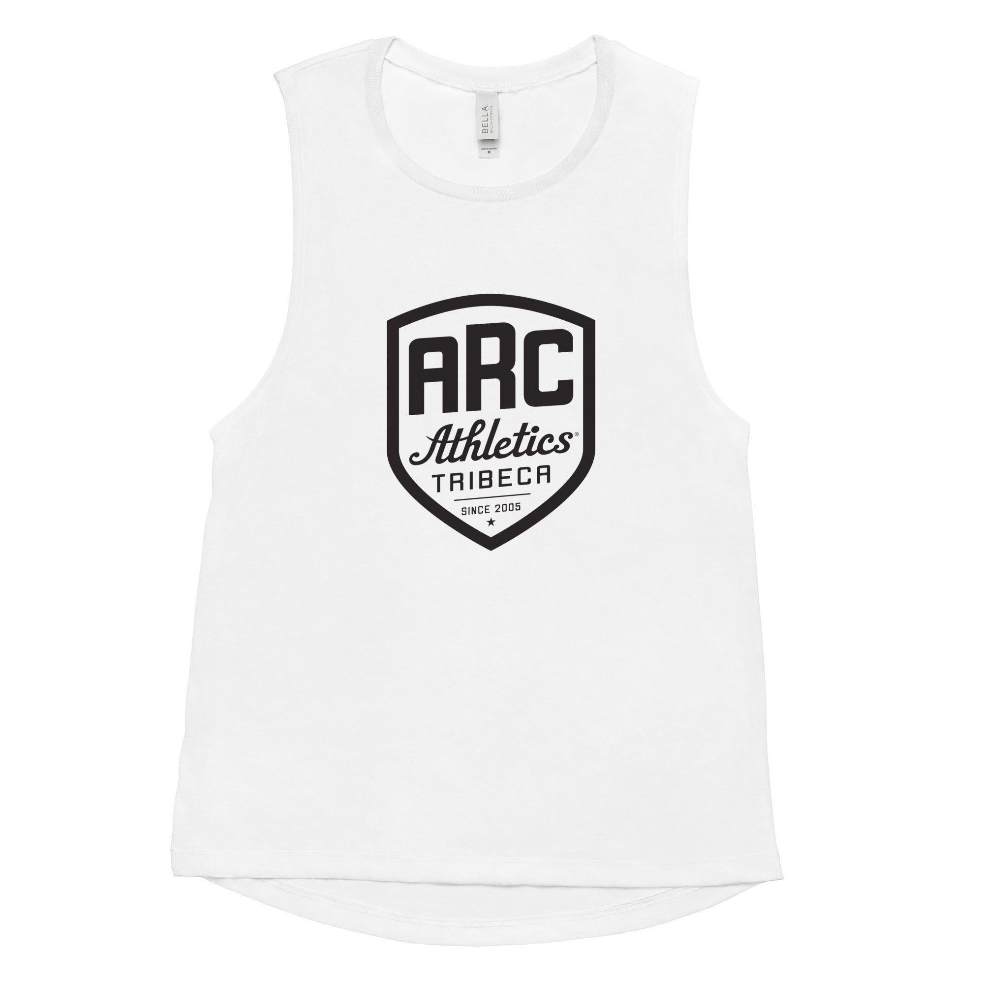 Ladies Muscle Tank: White w ARC logo